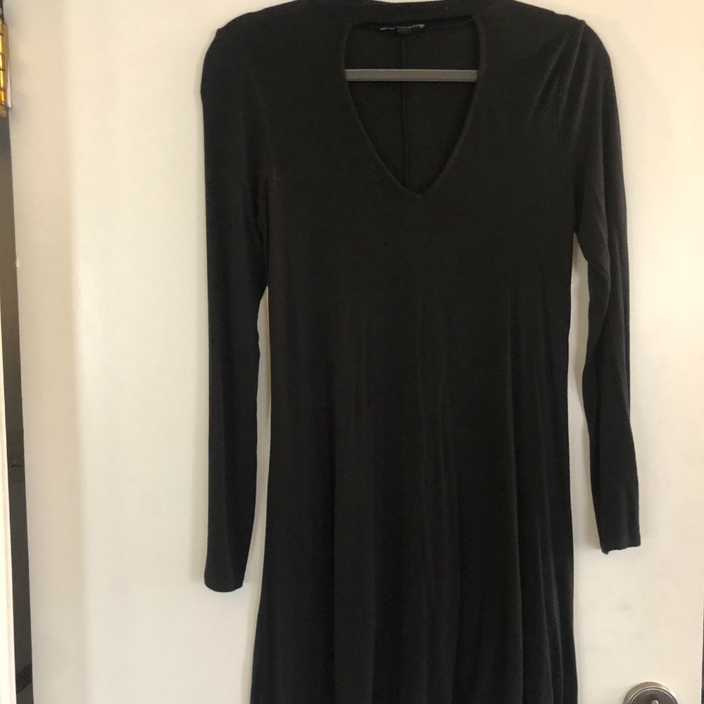 SMALL - Black chocker neck mini dress - long sleeve